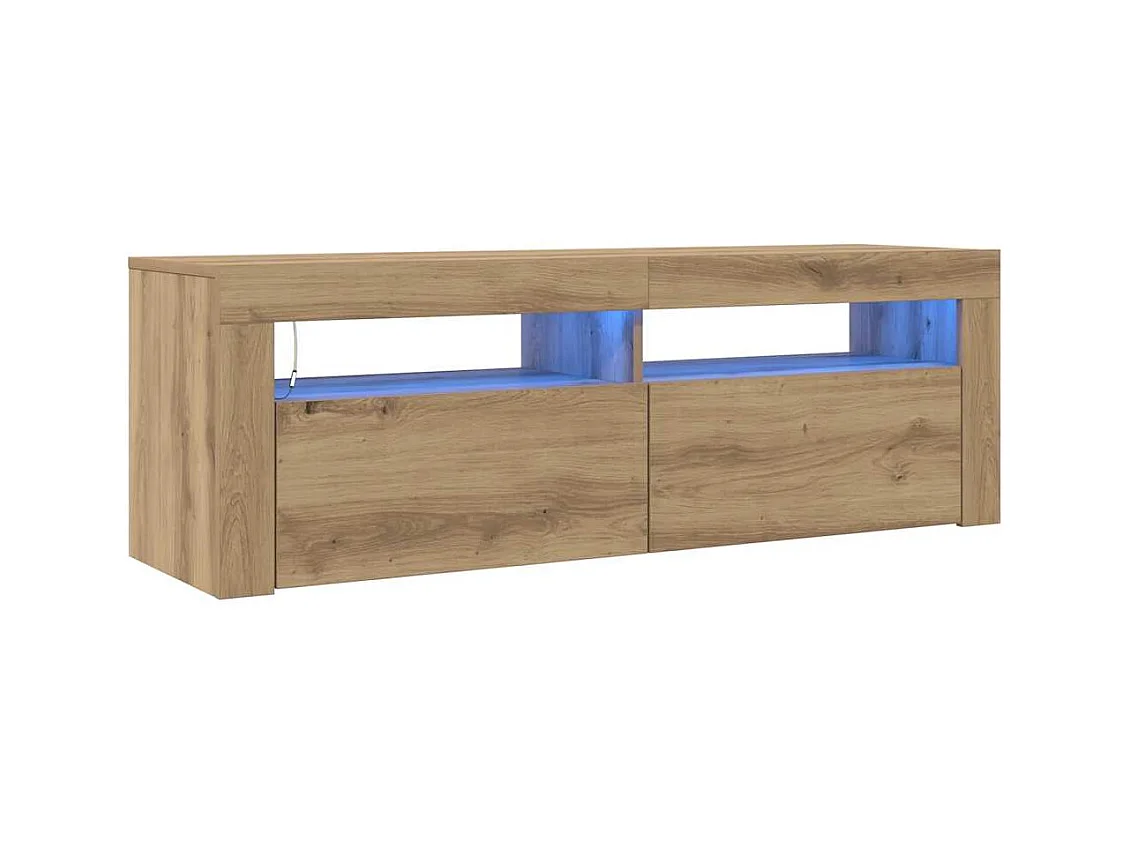 Meuble TV avec lumières LED chêne artisanal bois d'ingénierie