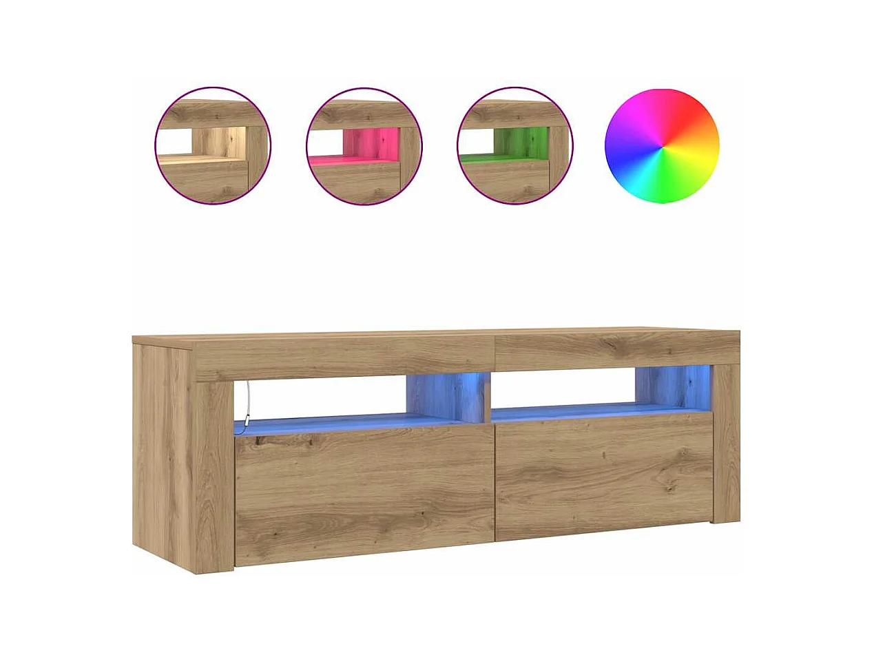 Meuble TV avec lumières LED chêne artisanal bois d'ingénierie