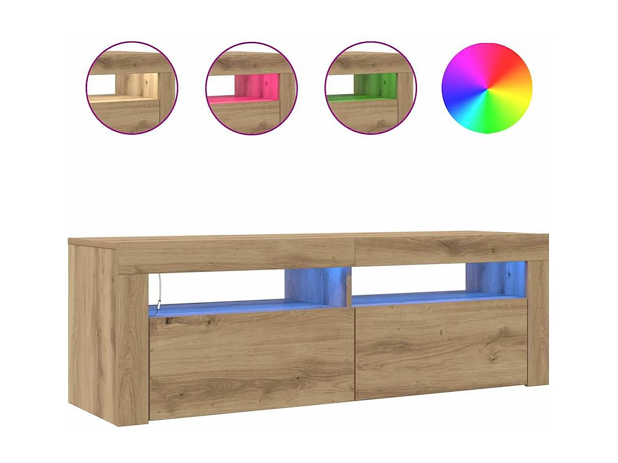 Meuble TV avec lumières LED chêne artisanal bois d'ingénierie