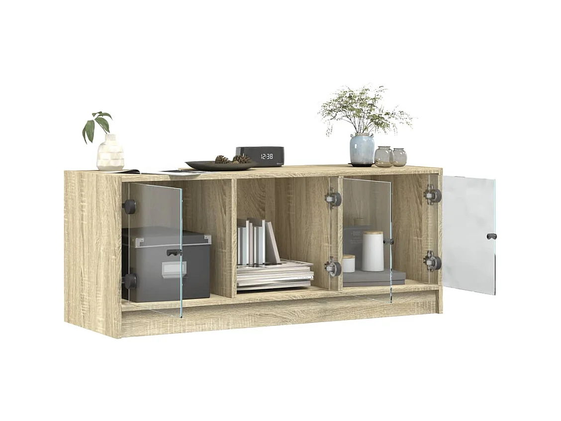 Meuble TV avec portes en verre chêne sonoma 102x37x42 cm