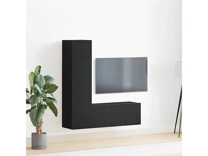 Set TV composto da 3 pezzi in rovere nero, legno ingegnerizzato.