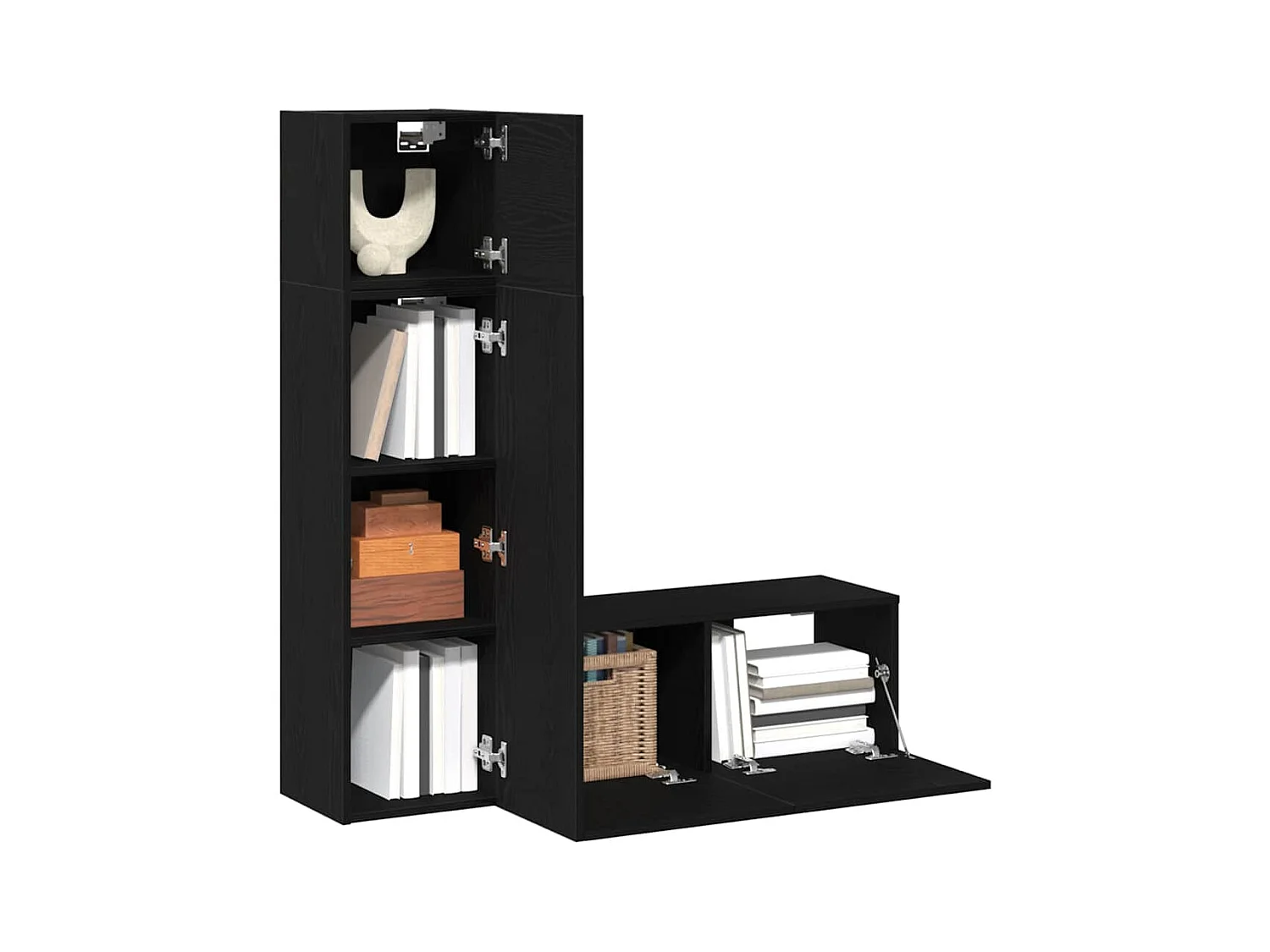 Ensemble TV 3 pièces en chêne noir, en bois d'ingénierie.