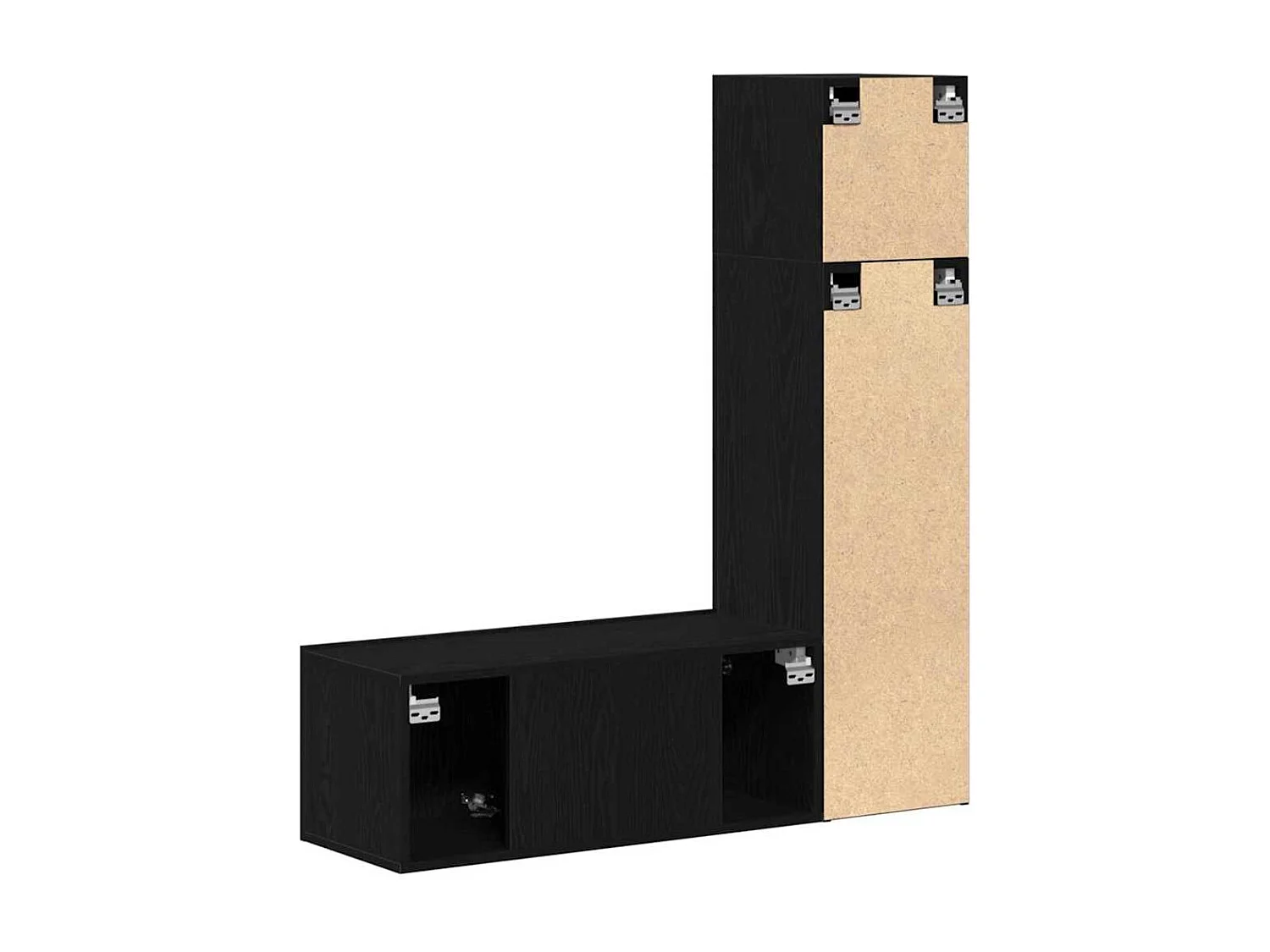 3-delige tv-set in zwart eikenhout, bewerkt hout.