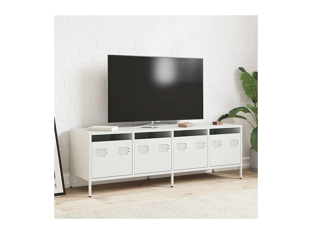 Meuble TV blanc 135x39x43,5 cm acier laminé à froid