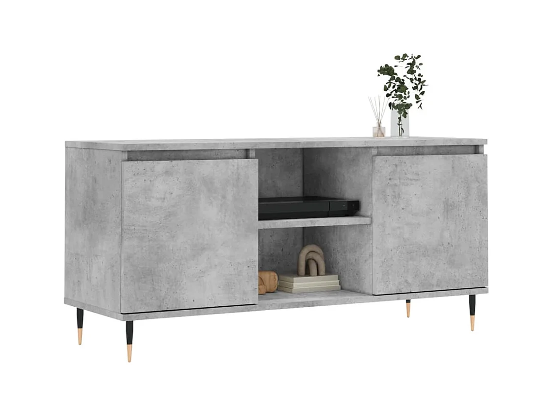Meuble TV gris béton 104x35x50 cm bois d'ingénierie