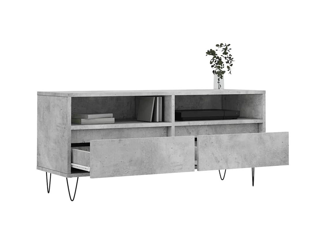 Meuble TV gris béton 100x34,5x44,5 cm bois d'ingénierie