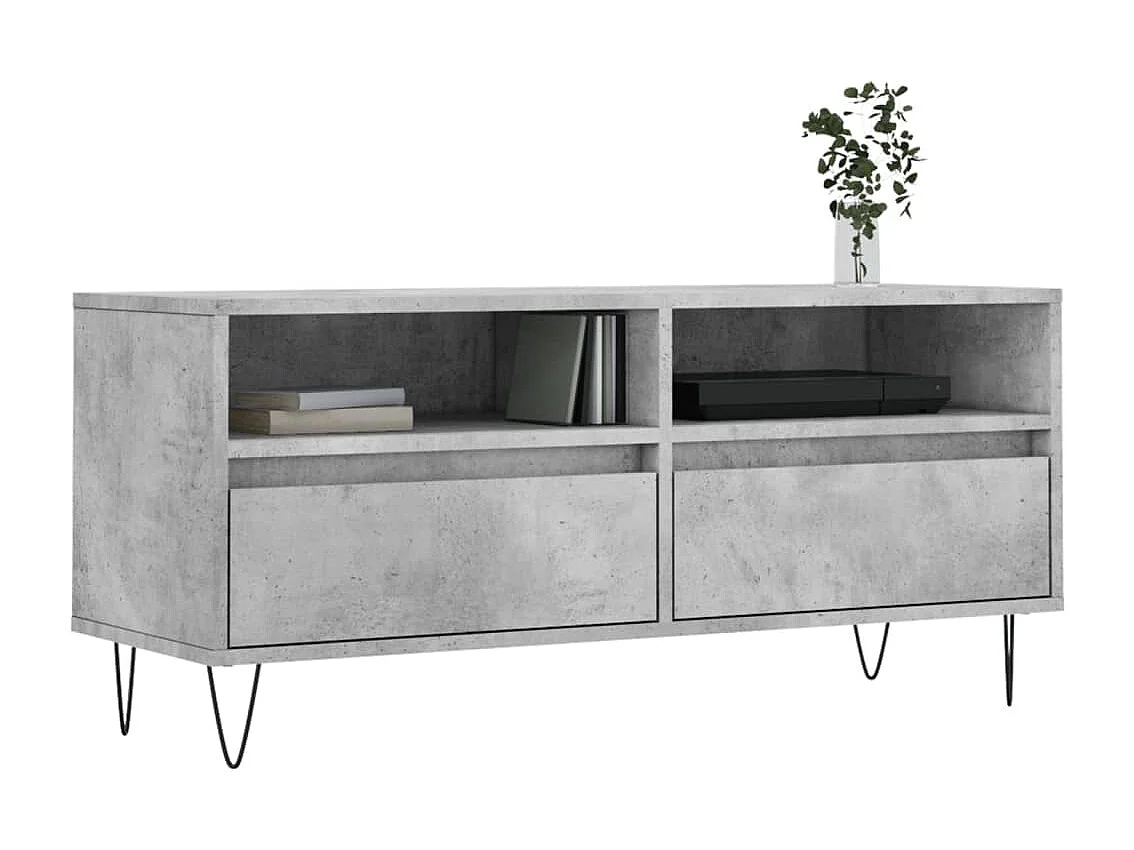 Meuble TV gris béton 100x34,5x44,5 cm bois d'ingénierie