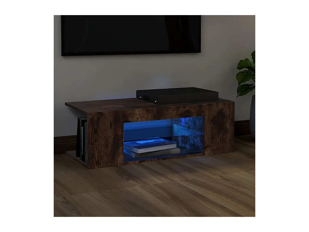 Meuble TV avec lumières LED Chêne fumé 90x39x30 cm
