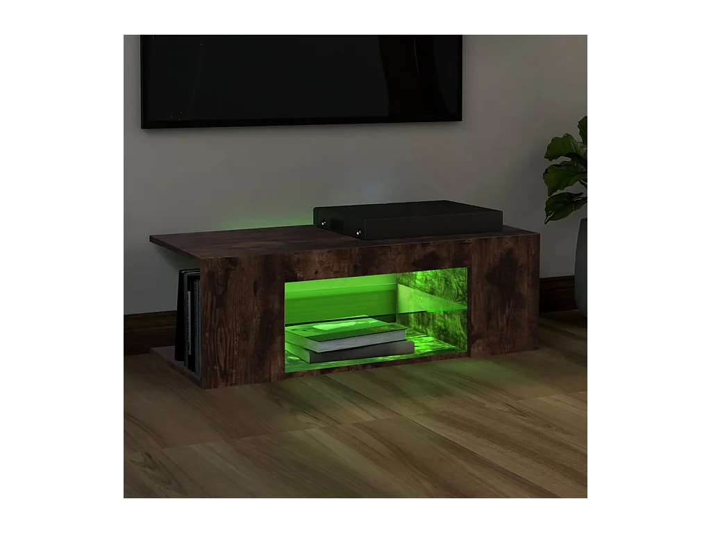 Meuble TV avec lumières LED Chêne fumé 90x39x30 cm