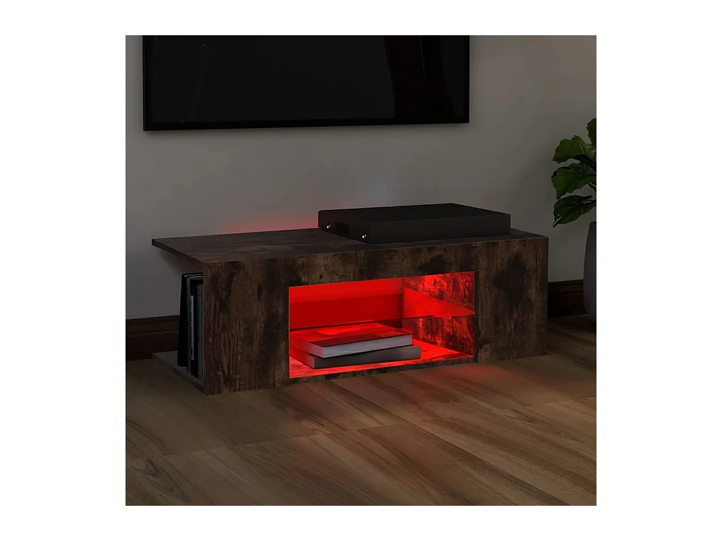 Meuble TV avec lumières LED Chêne fumé 90x39x30 cm