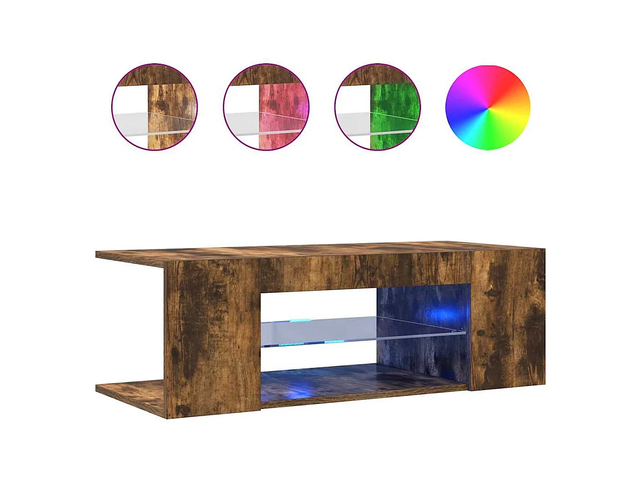 Meuble TV avec lumières LED Chêne fumé 90x39x30 cm