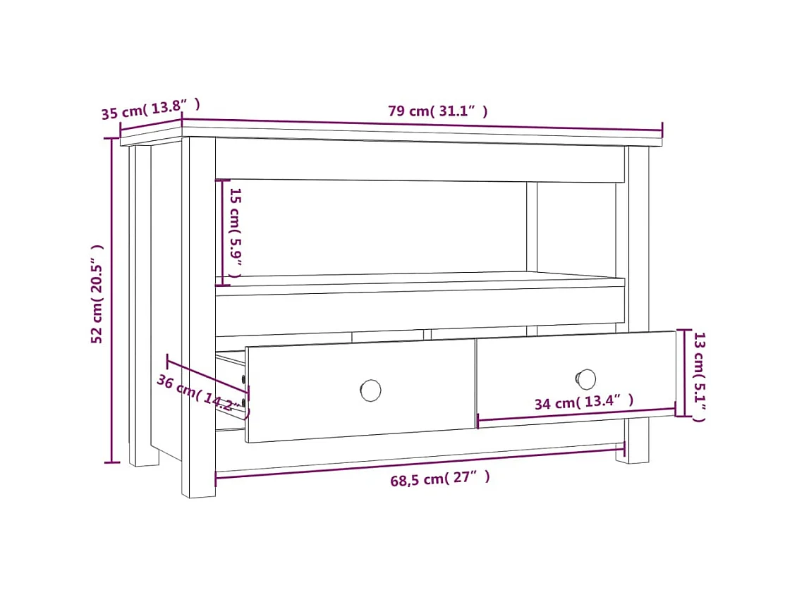 Meuble TV 79x35x52 cm Bois de pin massif