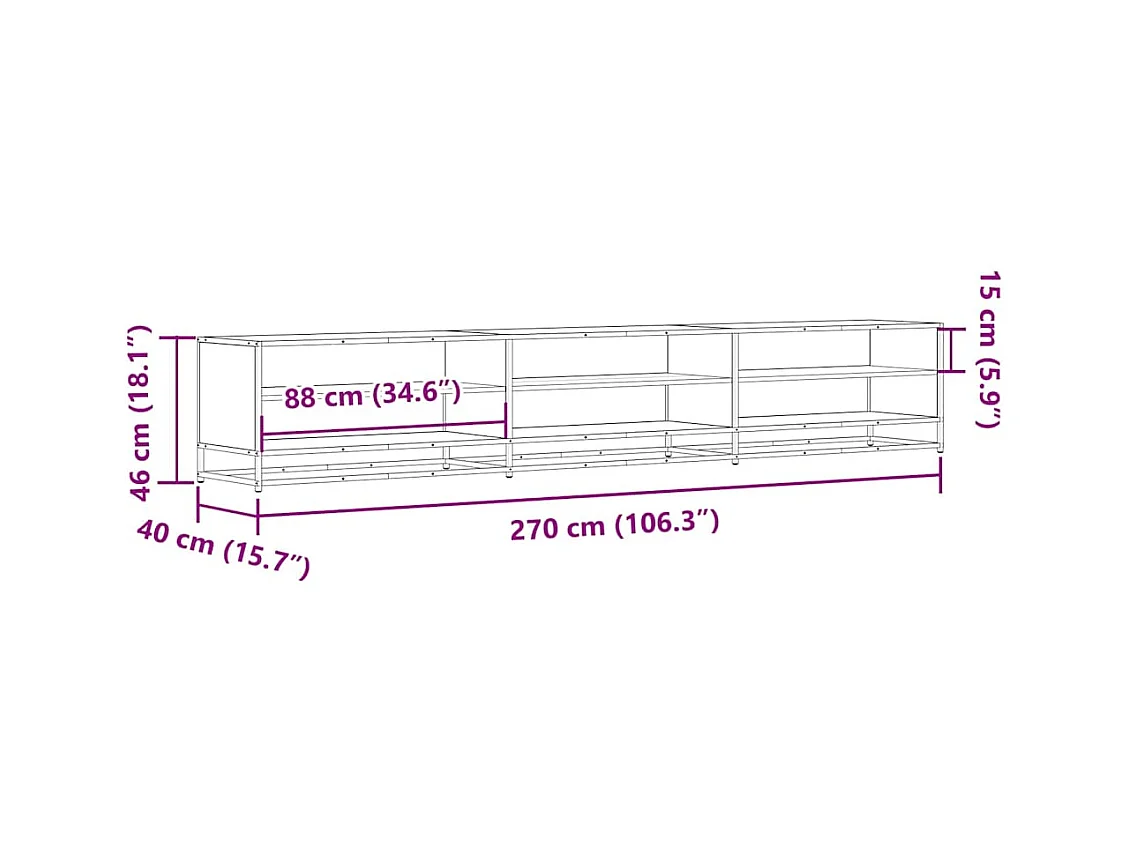 Meuble TV chêne marron 270x40x46 cm bois d'ingénierie