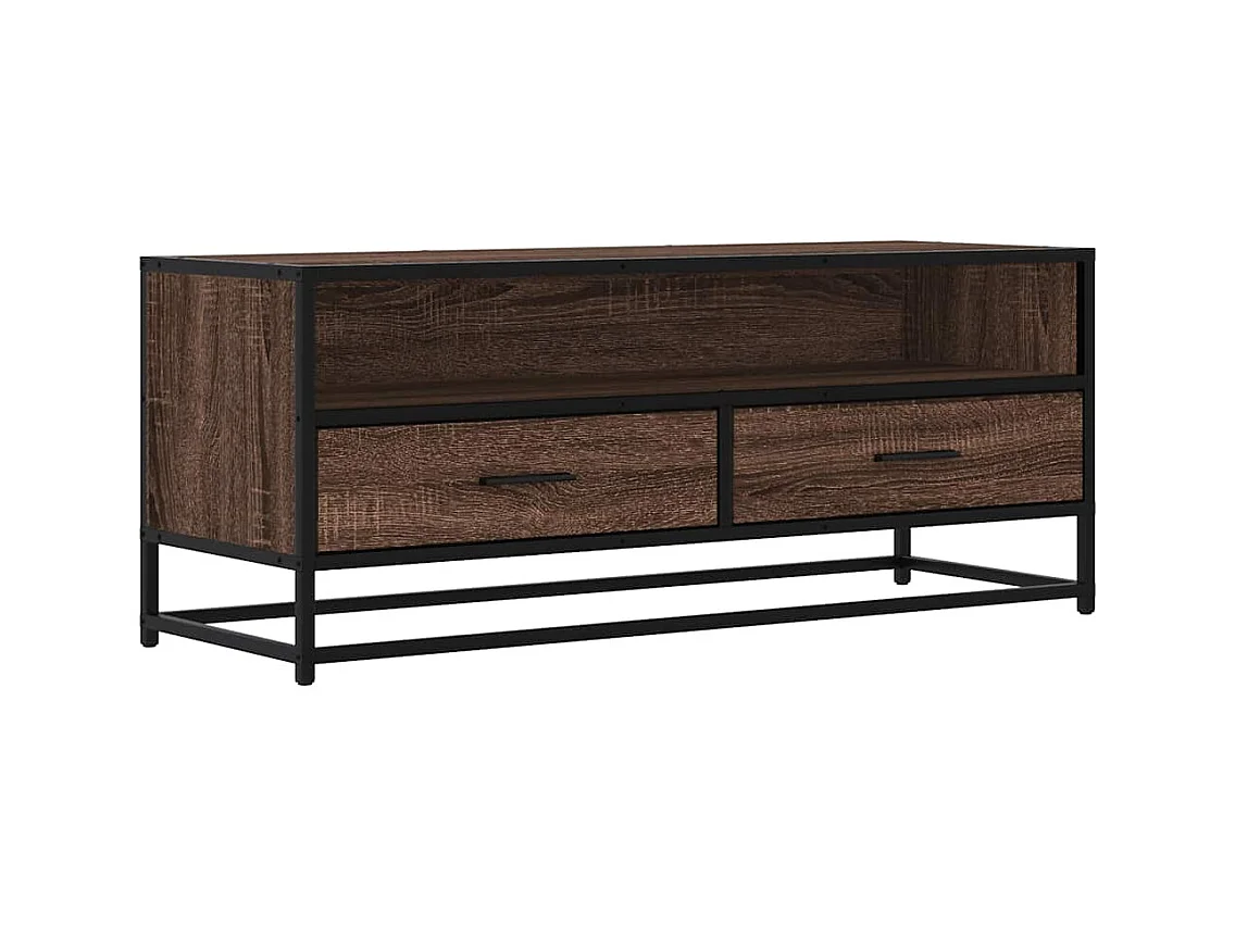Meuble TV chêne marron 100x34,5x40cm bois d'ingénierie et métal