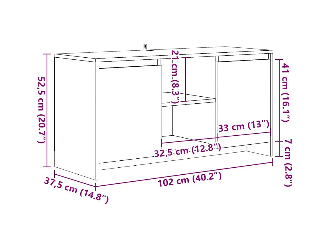 Meuble TV chêne artisanal 102x37,5x52,5 cm bois d'ingénierie