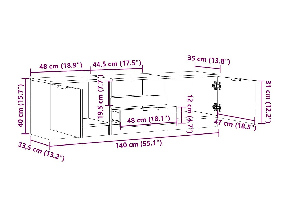Meuble TV vieux bois 140x35x40 cm bois d'ingénierie