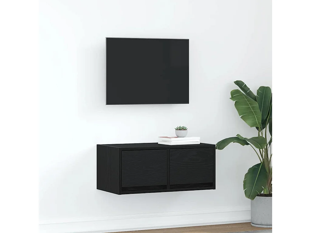 Meuble TV chêne noir 60x31x25,5 cm bois d'ingénierie