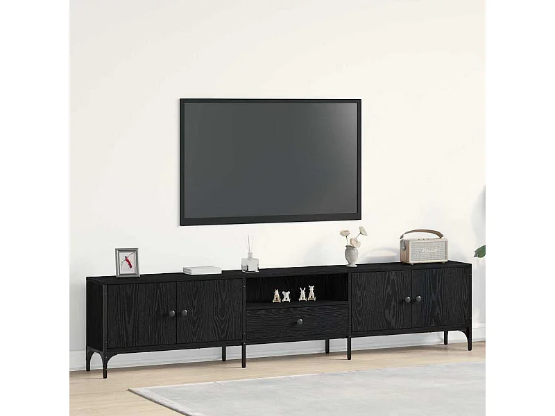 Mobile TV con cassetto Rovere Nero 200x25x44 cm Legno ingegnerizzato