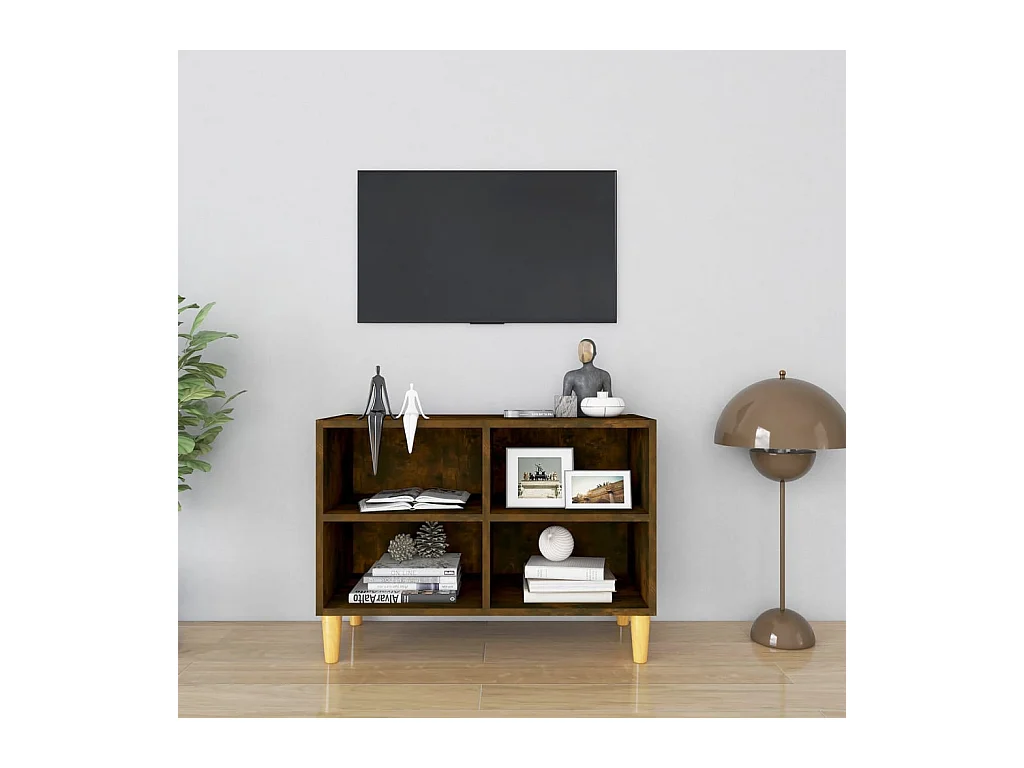 Mobile TV con gambe in legno massello Rovere affumicato 69,5x30x50 cm