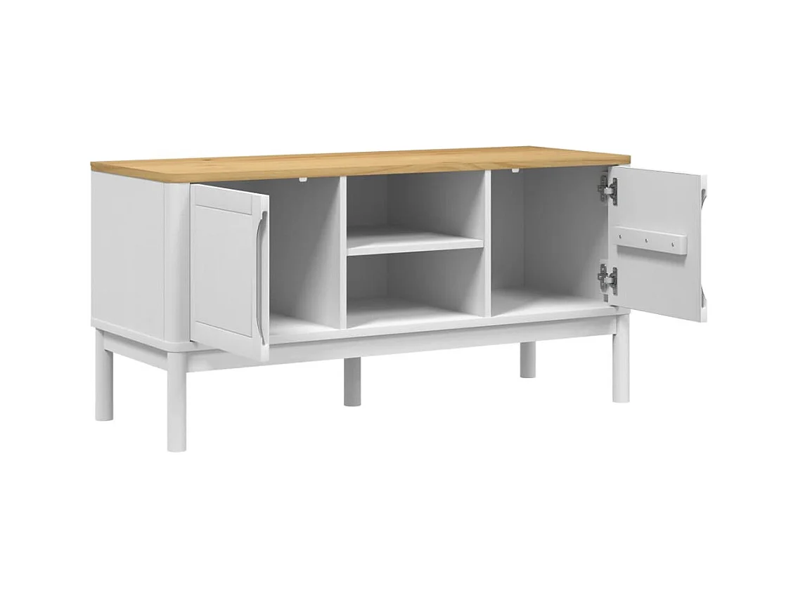 Meuble TV FLORO blanc 114x43x55 cm bois massif de pin