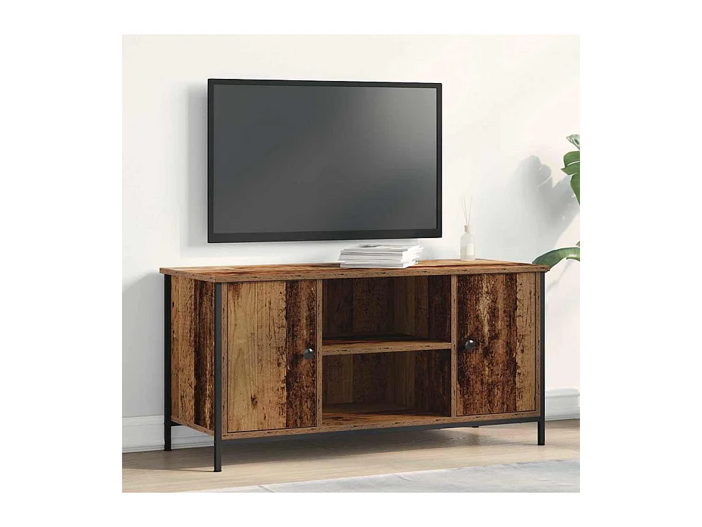 Meuble TV en vieux bois 100x40x50 cm en bois d'ingénierie et acier