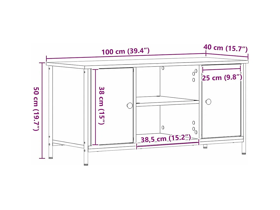 Meuble TV en vieux bois 100x40x50 cm en bois d'ingénierie et acier