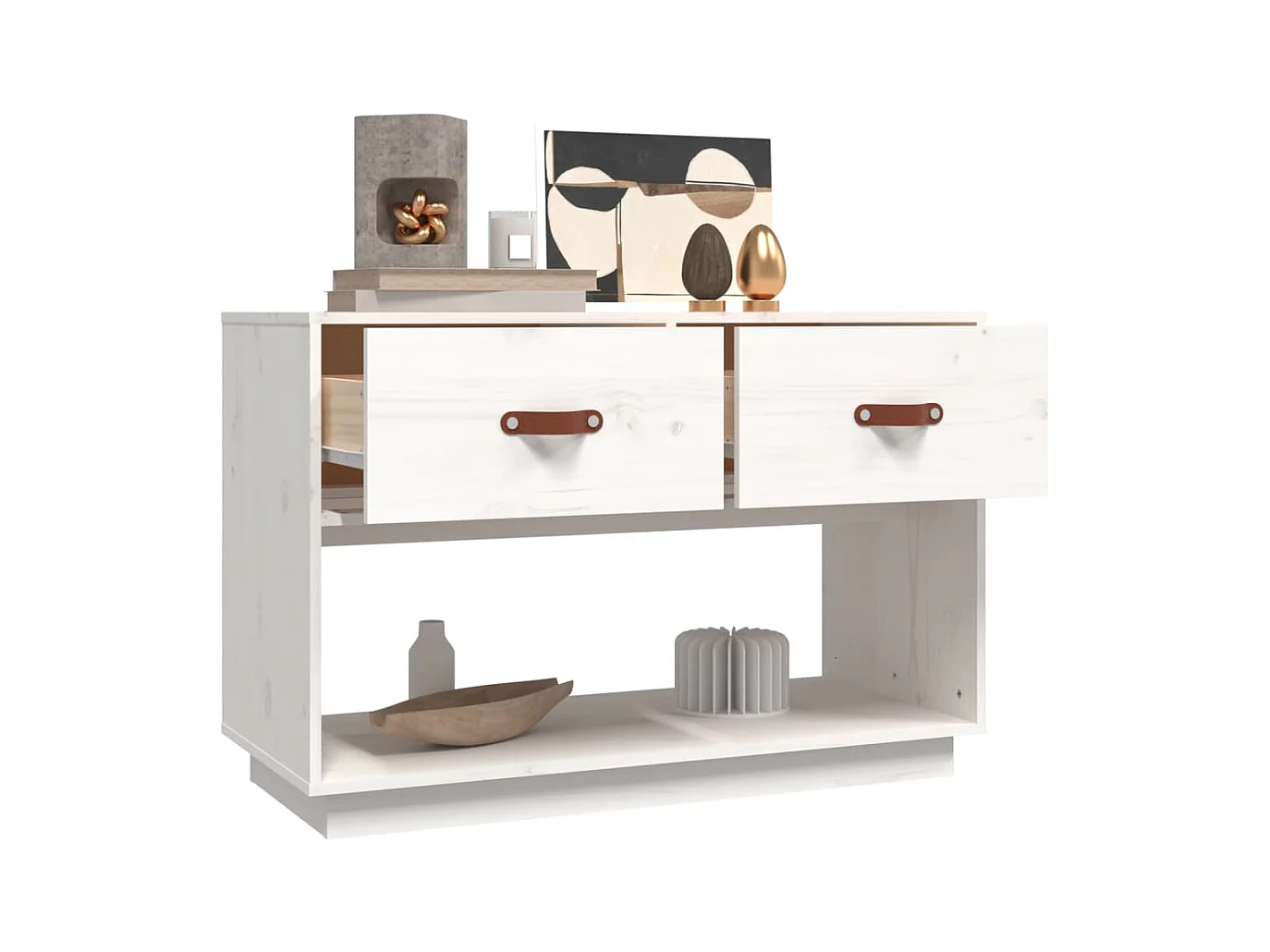 Meuble TV Blanc 90x40x60 cm Bois de pin massif