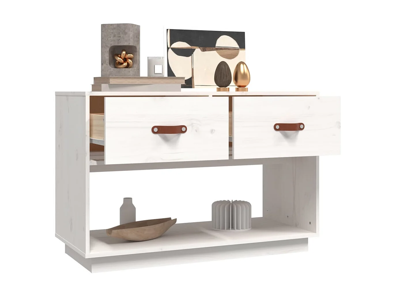 Weißer TV-Schrank 90x40x60 cm Massivholz Kiefer