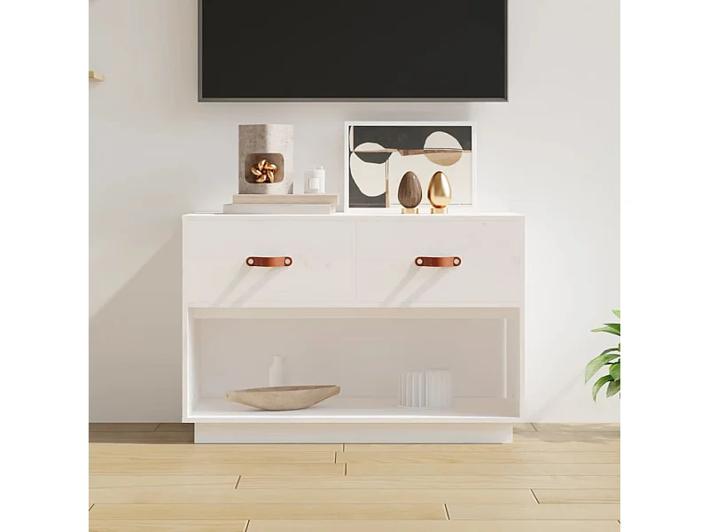 Weißer TV-Schrank 90x40x60 cm Massivholz Kiefer