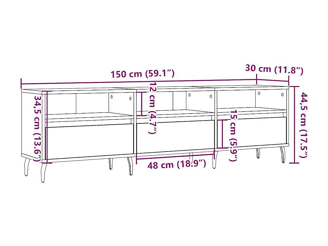 Meuble TV vieux bois 150x30x44,5 cm bois d'ingénierie