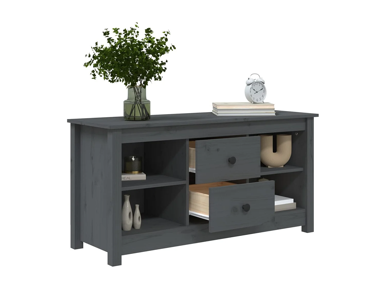 Meuble TV Gris 103x36,5x52 cm Bois de pin massif