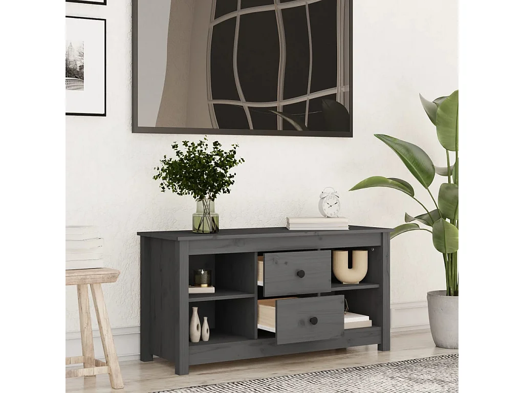 Meuble TV Gris 103x36,5x52 cm Bois de pin massif