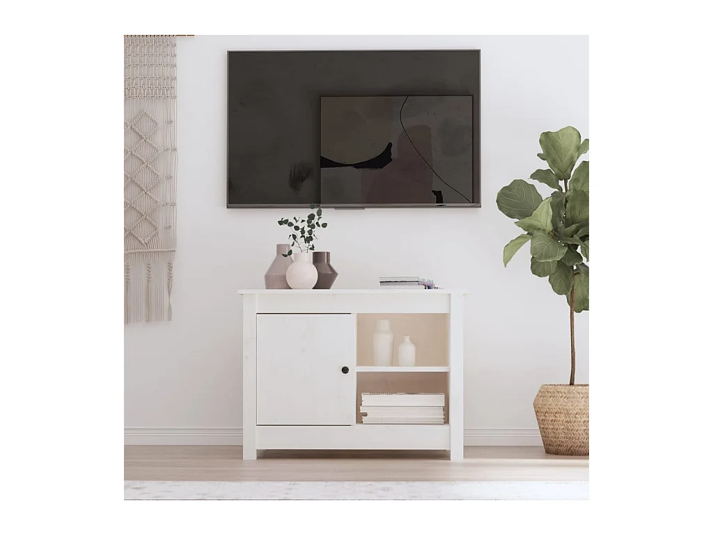 Meuble TV Blanc 70x36,5x52 cm Bois de pin massif