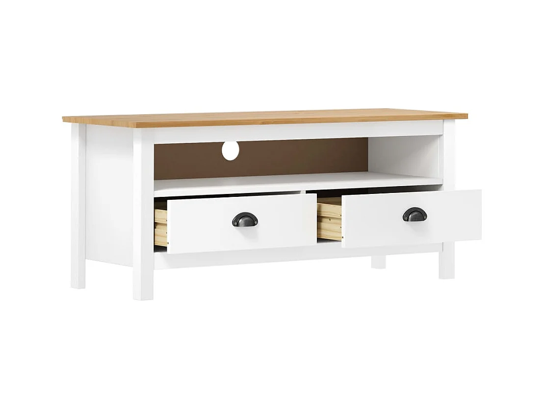 Meuble TV Hill Range Blanc 110x40x47 cm Bois de pin solide