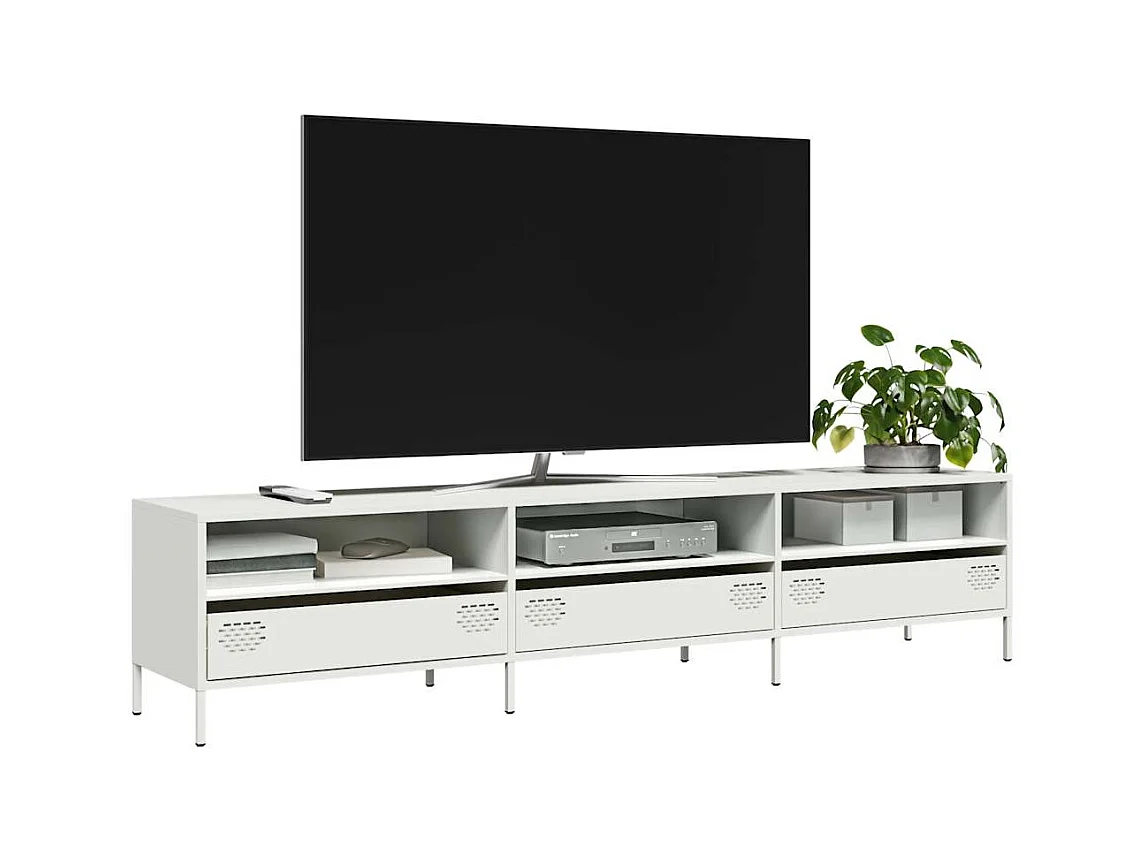 Mobile porta TV bianco 202x39x43,5 cm in acciaio laminato a freddo