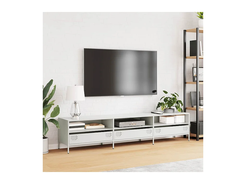 Mobile porta TV bianco 202x39x43,5 cm in acciaio laminato a freddo