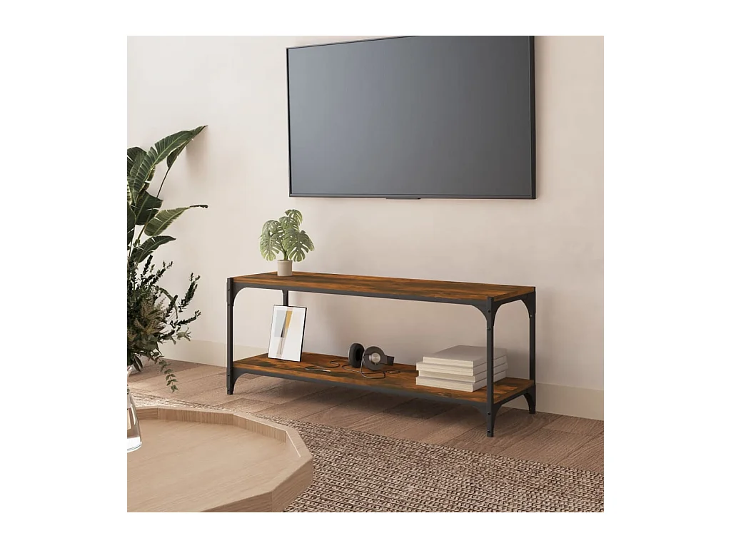 Meuble TV Chêne fumé 100x33x41 cm Bois d'ingénierie et acier