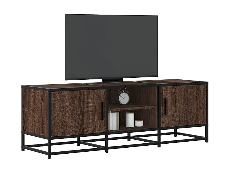 Mueble de TV de roble marrón 120x35x41 cm de madera contrachapada y metal
