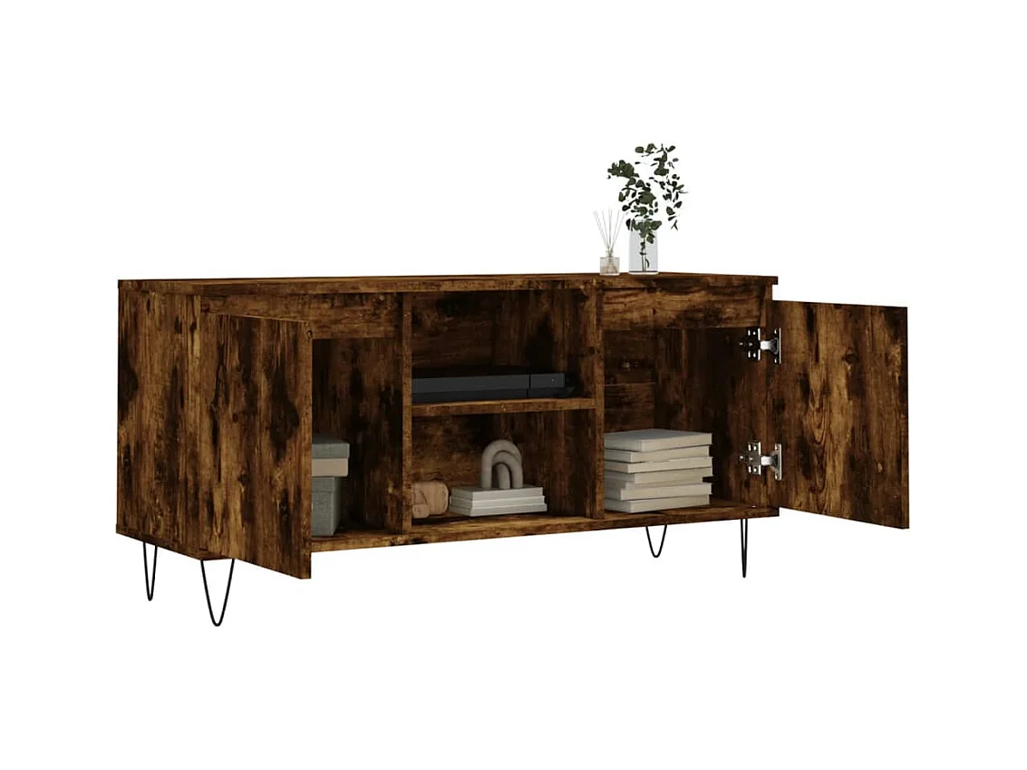 Meuble TV chêne fumé 104x35x50 cm bois d'ingénierie