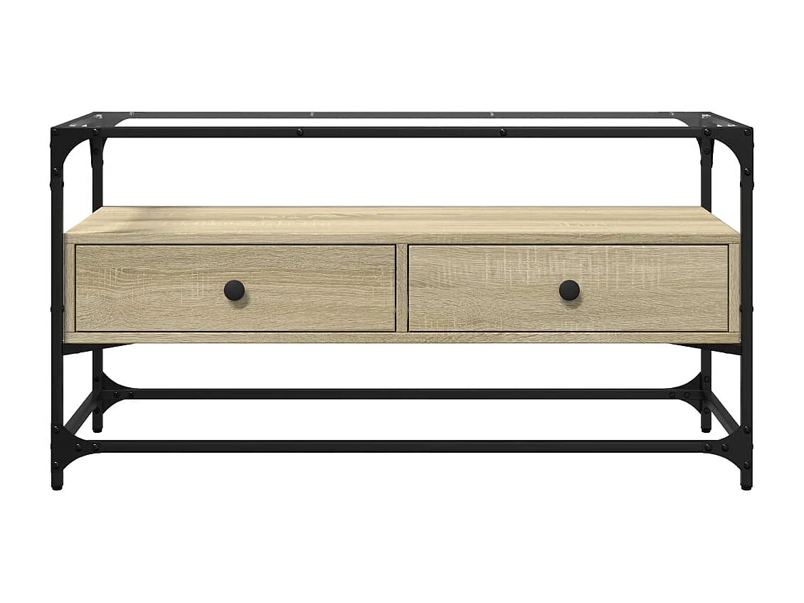 Meuble TV avec dessus en verre chêne sonoma bois d'ingénierie