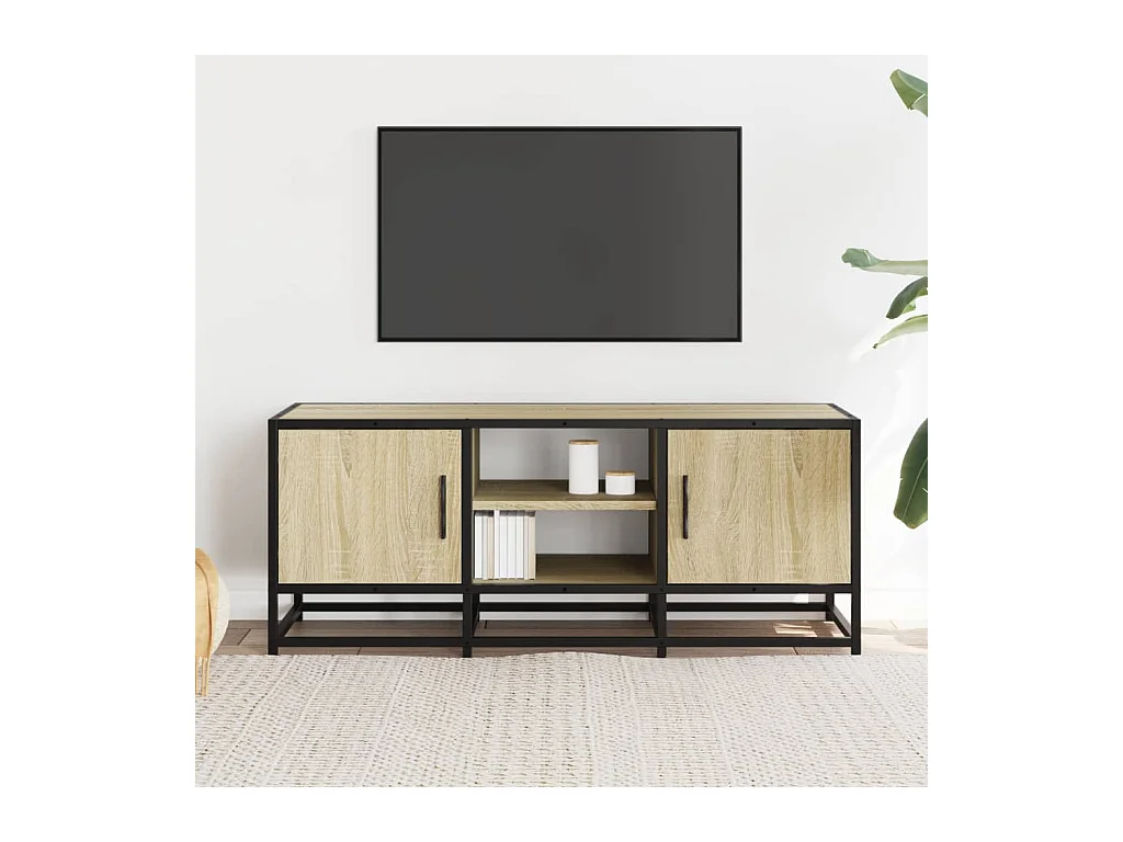 Meuble TV chêne sonoma 100x35x41 cm bois d'ingénierie et métal