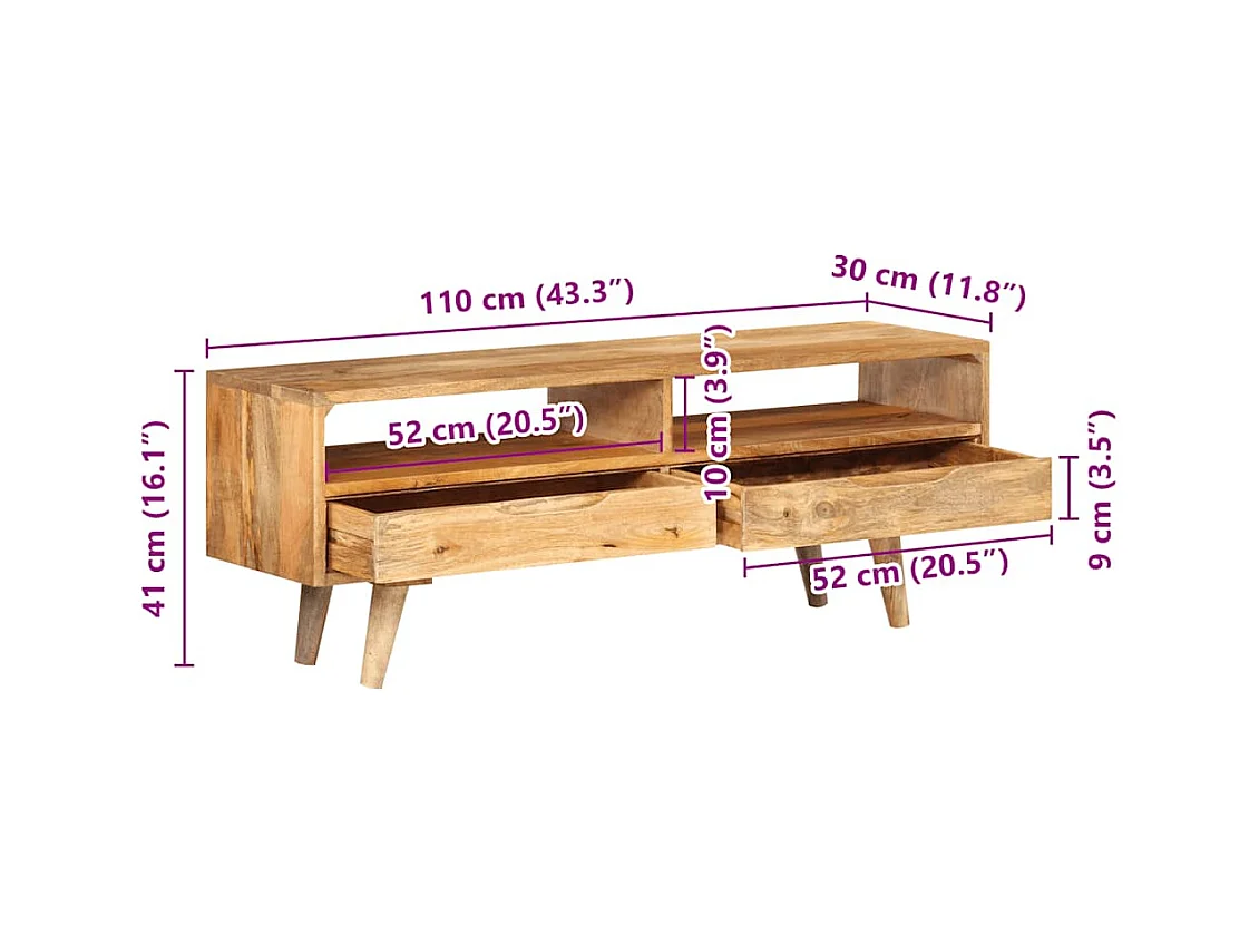 Meuble TV 110x30x41 cm bois massif de manguier