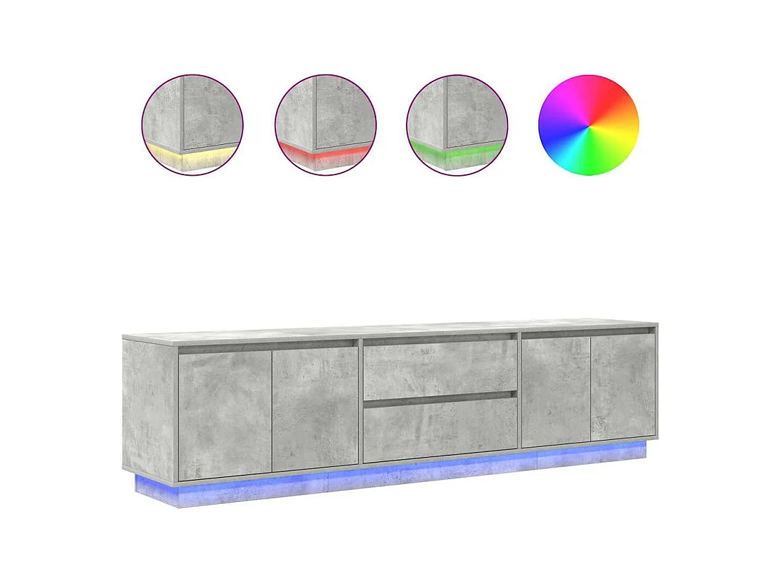 Meuble TV avec lumières LED gris béton 193,5x41x50 cm