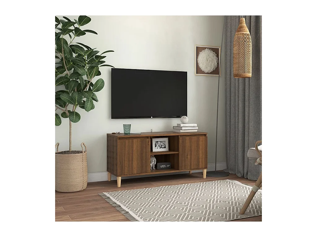 Meuble TV avec pieds en bois massif Chêne marron 103,5x35x50 cm