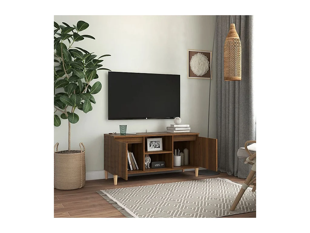 Meuble TV avec pieds en bois massif Chêne marron 103,5x35x50 cm