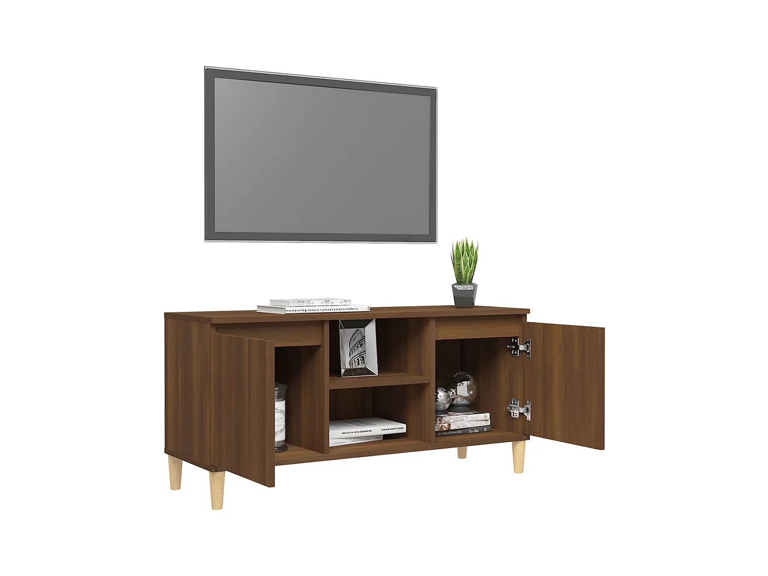 Meuble TV avec pieds en bois massif Chêne marron 103,5x35x50 cm