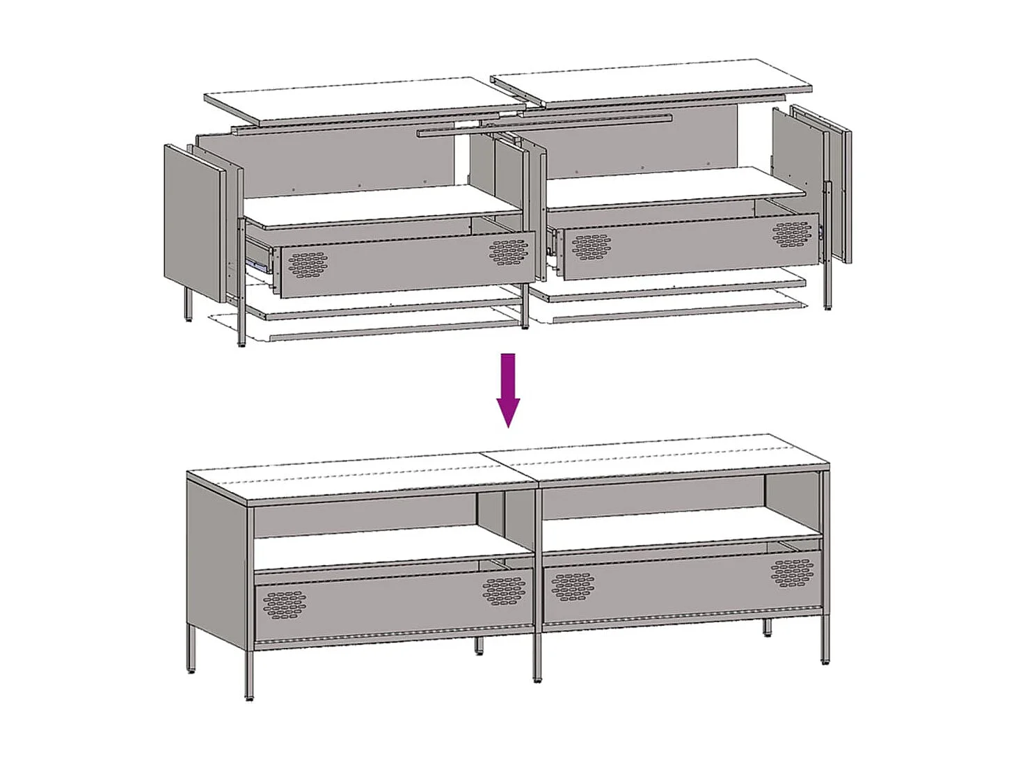 Meuble TV anthracite 135x39x43,5 cm acier laminé à froid