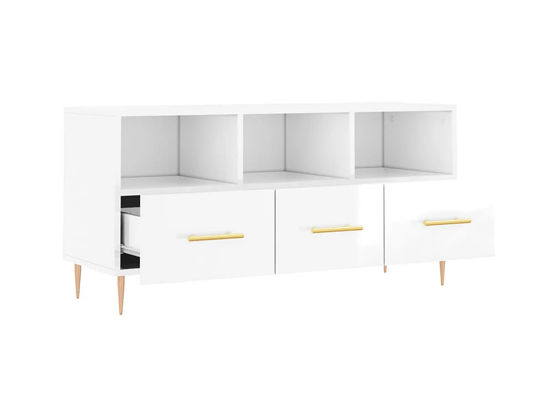 Mobile TV Bianco lucido 102x36x50 cm Legno composito