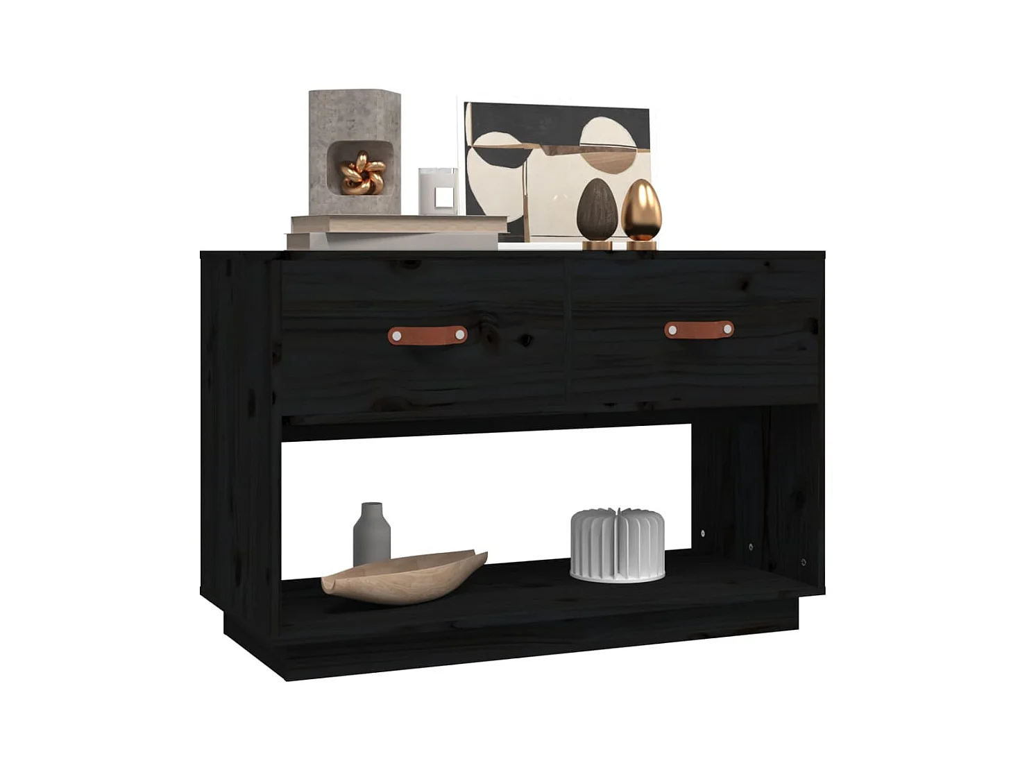 Meuble TV Noir 90x40x60 cm Bois de pin massif