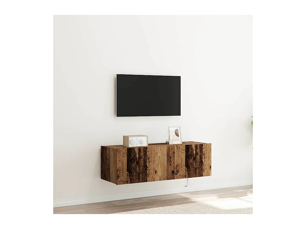 Meuble TV avec éclairage LED Bois ancien 100x35x31 cm